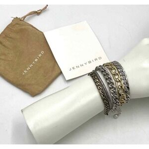 Jenny Bird Austin Cuff Multi Strand Mixed Metal Bracelet Stack antique New